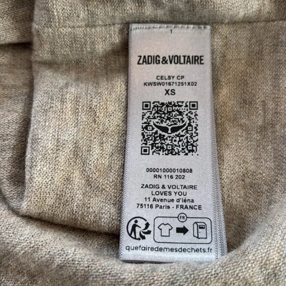 Zadig & Voltaire grey Celsy cashmere henley sweater size XS - Picture 8 of 10